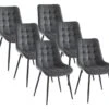 Lot De 6 Chaises Matelassées - Velours Et Métal Noir - Gris - OLLUA -Mobilia Boutique chaise 18818511