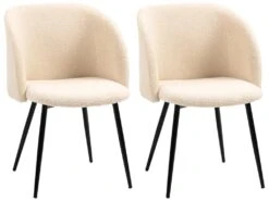 Chaises De Visiteur Design - Lot De 2 Chaises - Piètement Incliné Effilé Acier Noir - Revêtement Effet Laine Bouclée Beige -Mobilia Boutique chaise 18857705