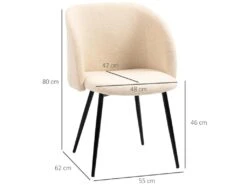 Chaises De Visiteur Design - Lot De 2 Chaises - Piètement Incliné Effilé Acier Noir - Revêtement Effet Laine Bouclée Beige -Mobilia Boutique chaise 18857707