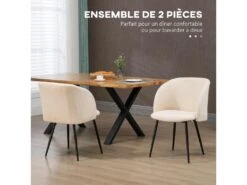 Chaises De Visiteur Design - Lot De 2 Chaises - Piètement Incliné Effilé Acier Noir - Revêtement Effet Laine Bouclée Beige -Mobilia Boutique chaise 18857709