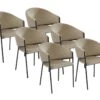 Lot De 6 Chaises Avec Accoudoirs En Velours Et Métal Noir - Beige - ORDIDA De Pascal MORABITO -Mobilia Boutique chaise 18869931