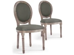 Lot De 2 Chaises Médaillon Louis XVI Tissu Gris