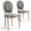 Lot De 2 Chaises De Style Médaillon Louis XVI Tissu Gris Clair -Mobilia Boutique chaise 20010275