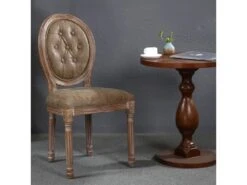 Lot De 2 Chaises De Style Médaillon Louis XVI Bois Patiné & Simili Capitonné Taupe -Mobilia Boutique chaise 20010335