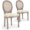 Lot De 2 Chaises Médaillon Louis XVI Tissu Beige -Mobilia Boutique chaise 20010369
