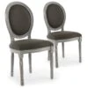 Lot De 2 Chaises De Style Médaillon Louis XVI Bois Gris Patiné & Tissu Gris -Mobilia Boutique chaise 20010425