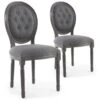 Lot De 2 Chaises De Style Médaillon Louis XVI Bois Gris & Tissu Capitonné Gris -Mobilia Boutique chaise 20010449