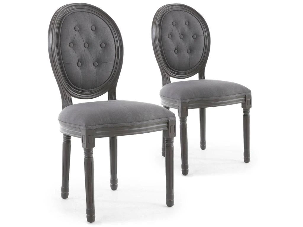 Lot De 2 Chaises De Style Médaillon Louis XVI Bois Gris & Tissu Capitonné Gris 3 Lot De 2 Chaises De Style Médaillon Louis XVI Bois Gris & Tissu Capitonné Gris