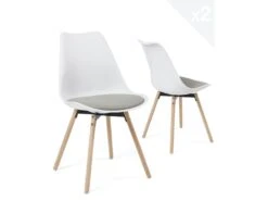 Lot De 2 Chaises Scandinaves Coussin Pieds Bois MIA (blanc Gris)