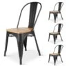 KOSMI - Lot De 4 Chaises En Métal Noir Mat Et Assise En Bois Clair - Style Industriel -Mobilia Boutique chaise 21142129
