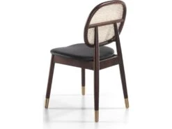 Chaise De Salle à Manger Bois Massif Assise Rembourrée Simili Dossier Rotin Pieds Doré -Mobilia Boutique chaise 21177609