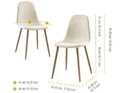 Lot De 2 Chaises Moderne Avec Revêtement En Tissu Blanc Pieds En Métal -Mobilia Boutique chaise 21286443