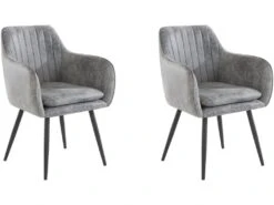 Lot De 2 Chaises De Salle à Manger Rembourrées En Micro. Gris Clair -Mobilia Boutique chaise 21686721