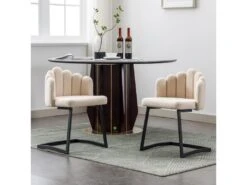 Lot De 2 Chaises Godole - Structure En L - Dossier En Forme De Pétale - Cachemire - Beige & Noir