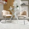 Lot De 2 Chaises Godole - Structure En L - Dossier En Forme De Pétale - Cachemire - Beige & Argent 2 Lot De 2 Chaises Godole - Structure En L - Dossier En Forme De Pétale - Cachemire - Beige & Argent -Mobilia Boutique chaise 22125367