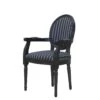 Rokoko/Amaretta Chaise De Salle à Manger Avec Accoudoirs Noir Antique, Tissu Noir Rayé. -Mobilia Boutique chaise 22204125