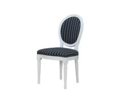 Rokoko Chaise De Salle à Manger Blanche Avec Tissu à Rayures Noires.