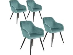 Lot De 4 Chaises Pieds Noir Siège De Salon Cuisine Salle à Manger Design élégant Velours Turquoise 08_0000081