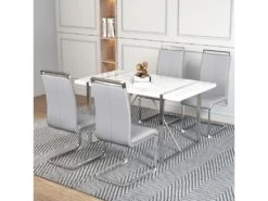 Lot De 4 Chaises De Salle à Manger - En Similicuir - Gris Clair