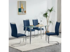 Lot De 4 Chaises De Salle à Manger - En Similicuir - Bleu