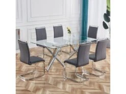 Lot De 4 Chaises De Salle à Manger - En Similicuir - Gris