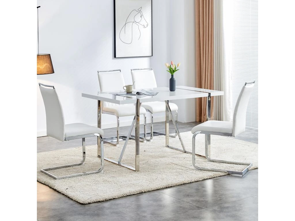 Lot De 4 Chaises De Salle à Manger - Dossier En Similicuir Et Lin - Blanc 3 Lot De 4 Chaises De Salle à Manger - Dossier En Similicuir Et Lin - Blanc