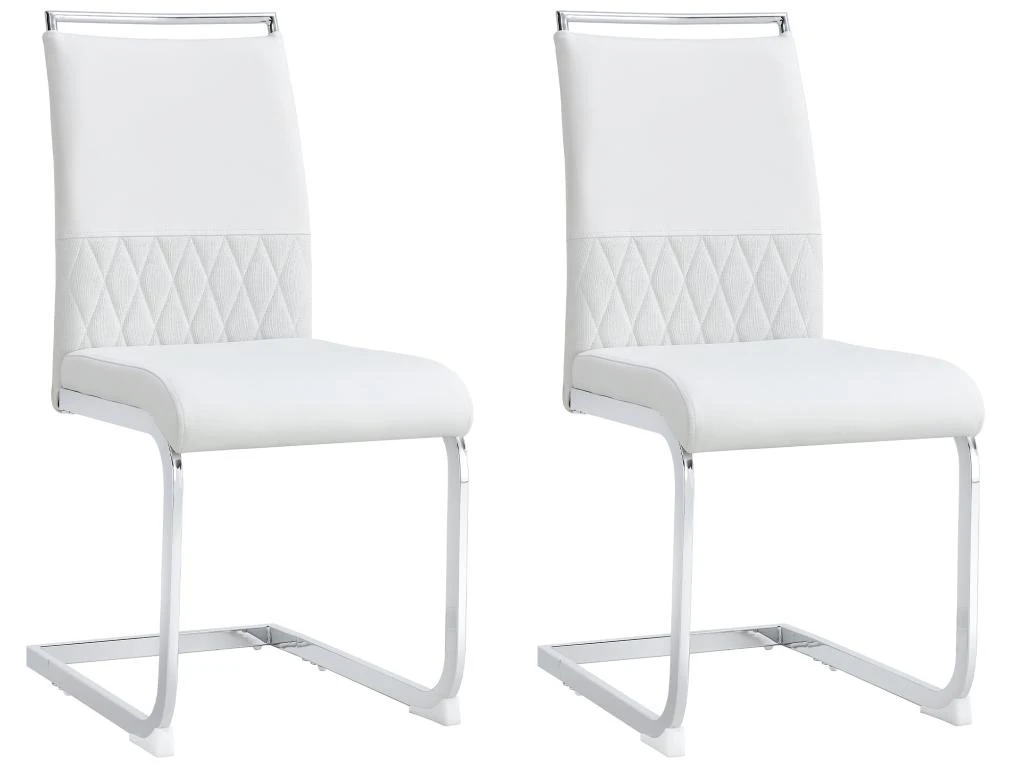 Lot De 4 Chaises De Salle à Manger - Dossier En Similicuir Et Lin - Blanc 4 Lot De 4 Chaises De Salle à Manger - Dossier En Similicuir Et Lin - Blanc – Image 2