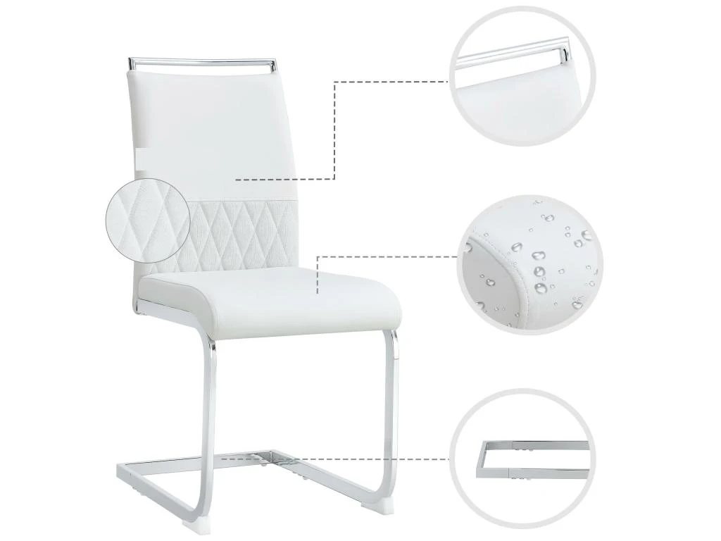 Lot De 4 Chaises De Salle à Manger - Dossier En Similicuir Et Lin - Blanc 5 Lot De 4 Chaises De Salle à Manger - Dossier En Similicuir Et Lin - Blanc – Image 3