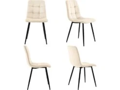 Lot De 4 Chaises De Salle à Manger - Structure En Métal - Tissu En Velours - Beige -Mobilia Boutique chaise 22860663