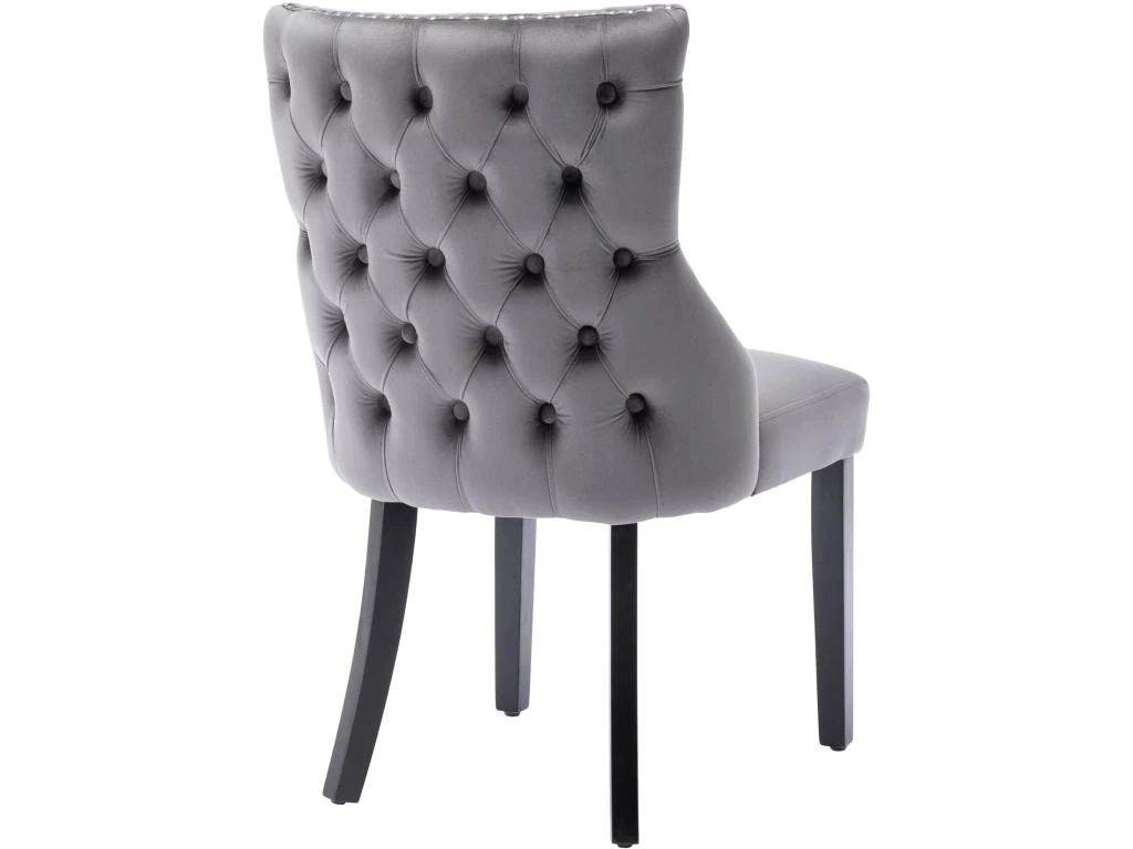 Lot De 6 Chaises De Salle à Manger En Velours - Cadre En Bois Massif - Gris 6 Lot De 6 Chaises De Salle à Manger En Velours - Cadre En Bois Massif - Gris – Image 4