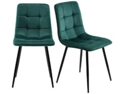 Lot De 4 Chaises De Salle à Manger - Structure En Métal - Tissu En Velours - Vert -Mobilia Boutique chaise 22860763