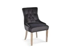 Chaise ROYA Velours Gris, Pieds Antique Brossé Bois, Dimension H93 X L57 X P60 Cm, Idéal Pour Votre Cuisine Ou Salle à Manger