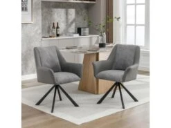 Lot De 2 Chaises En Velours Et Similicuir - Pieds En Métal - Gris