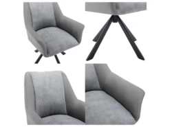 Lot De 2 Chaises En Velours Et Similicuir - Pieds En Métal - Gris -Mobilia Boutique chaise 22935353