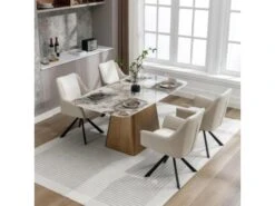 Lot De 4 Chaises En Velours Et Similicuir - Pieds En Métal - Beige