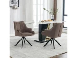 Lot De 2 Chaises En Patchwork De Velours - Pieds En Métal - Taupe