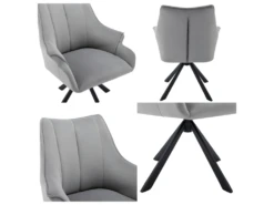 Lot De 6 Chaises En Patchwork De Velours - Pieds En Métal - Gris -Mobilia Boutique chaise 22935435