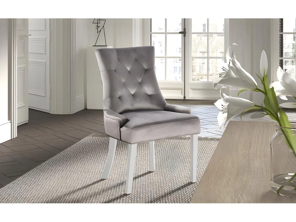 Chaise ROYA Velours Beige, Pieds Blancs, Dimension H93 X L57 X P60 Cm, Idéal Pour Votre Cuisine Ou Salle à Manger 4 Chaise ROYA Velours Beige, Pieds Blancs, Dimension H93 X L57 X P60 Cm, Idéal Pour Votre Cuisine Ou Salle à Manger – Image 2
