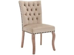 Lot De 6 Chaises Capitonné En Velours - Cadre En Bois Massif - Beige -Mobilia Boutique chaise 23009367