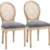 Lot De 2 Chaises De Salle à Manger - Chaise De Salon Médaillon Style Louis XVI - Bois Massif Sculpté, Patiné - Dossier Cannage - Aspect Lin Gris -Mobilia Boutique chaise 23021781