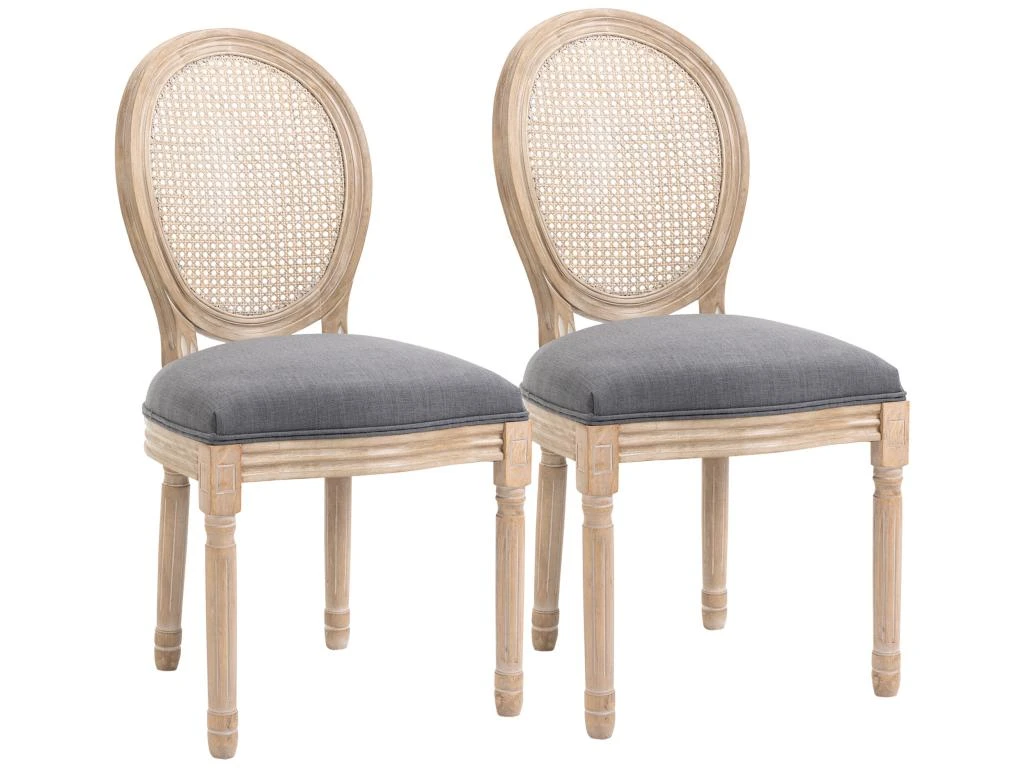 Lot De 2 Chaises De Salle à Manger - Chaise De Salon Médaillon Style Louis XVI - Bois Massif Sculpté, Patiné - Dossier Cannage - Aspect Lin Gris 3 Lot De 2 Chaises De Salle à Manger - Chaise De Salon Médaillon Style Louis XVI - Bois Massif Sculpté, Patiné - Dossier Cannage - Aspect Lin Gris
