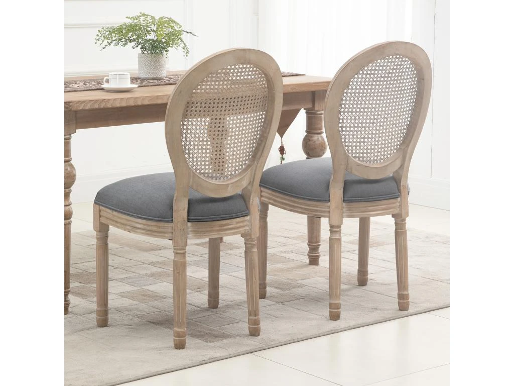 Lot De 2 Chaises De Salle à Manger - Chaise De Salon Médaillon Style Louis XVI - Bois Massif Sculpté, Patiné - Dossier Cannage - Aspect Lin Gris 7 Lot De 2 Chaises De Salle à Manger - Chaise De Salon Médaillon Style Louis XVI - Bois Massif Sculpté, Patiné - Dossier Cannage - Aspect Lin Gris – Image 5