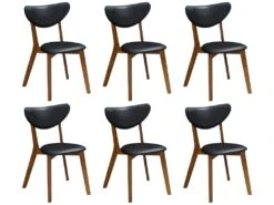 Lot De 6 Chaises LISETTE - Hévéa Massif & Simili - Noyer Et Noir -Mobilia Boutique chaise 259677