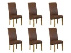 Lot De 6 Chaises SANTOS - Microfibre Aspect Cuir Vieilli - Pieds Bois Clair -Mobilia Boutique chaise 268429