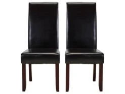 Lot De 2 Chaises ROVIGO - Simili Marron Brillant - Pieds Bois Foncé -Mobilia Boutique chaise 268711