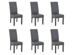 Lot De 6 Chaises ROVIGO - Simili Gris Mat - Pieds Bois Noir -Mobilia Boutique chaise 268795