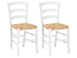 Lot De 2 Chaises PAYSANNE - Hêtre Massif & Paille De Riz - Teinte : Blanc