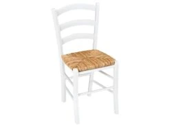 Lot De 6 Chaises PAYSANNE - Hêtre Massif Teinté Blanc, Paille De Riz -Mobilia Boutique chaise 269999