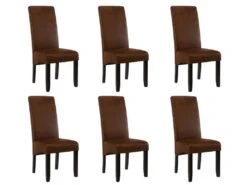 Lot De 6 Chaises SANTOS - Microfibre Aspect Cuir Vieilli - Pieds Bois Foncé -Mobilia Boutique chaise 274139
