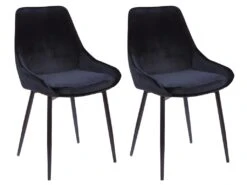 Lot De 2 Chaises - Velours Et Métal Noir - Noir - MASURIE